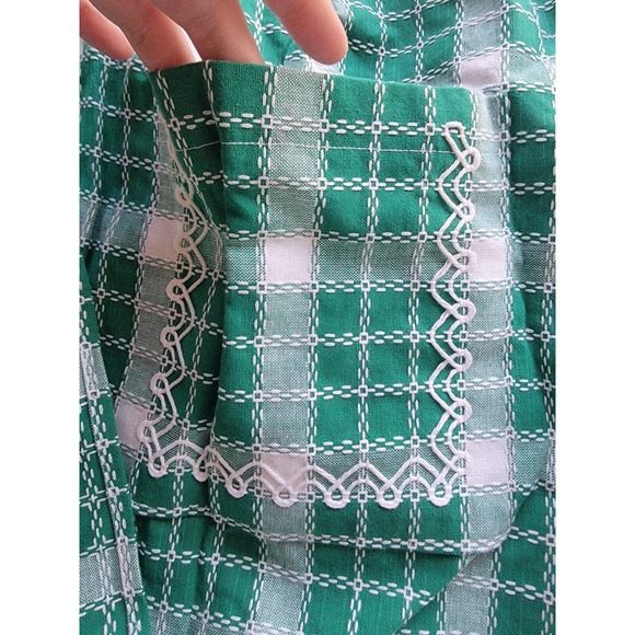 Vintage Green Checked Plaid Half Waist Arpon Great Details Countrycore Farmhous - Picture 4 of 14